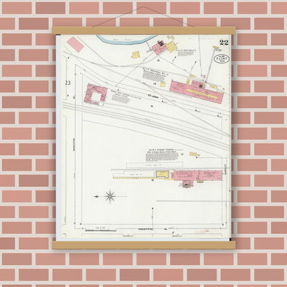Old map wall art mockup — magnetic wood frame on brick wall — Sanborn Fire Insurance Map from Flint, Genesee County, Michigan (1902), Sheet #0022
