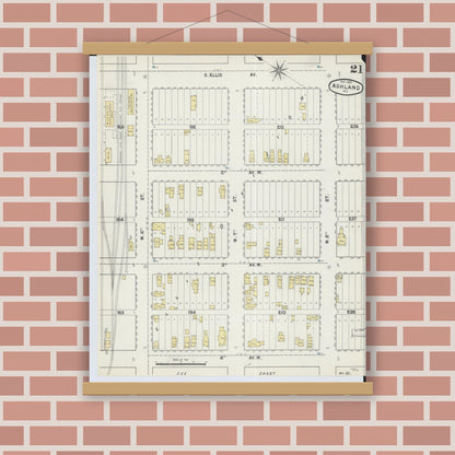 Old map wall art mockup — magnetic wood frame on brick wall — Sanborn Fire Insurance Map from Ashland, Ashland County, Wisconsin (1890), Sheet #0021