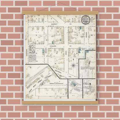 Old map wall art mockup — magnetic wood frame on brick wall — Sanborn Fire Insurance Map from Norway, Dickinson County, Michigan (1884), Sheet #0001