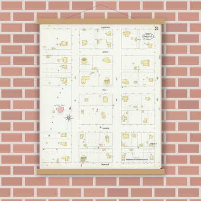 Old map wall art mockup — magnetic wood frame on brick wall — Sanborn Fire Insurance Map from Garland, Dallas County, Texas (1901), Sheet #0003