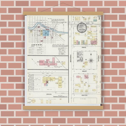 Old map wall art mockup — magnetic wood frame on brick wall — Sanborn Fire Insurance Map from Hastings, Barry County, Michigan (1891) - Complete Map Set