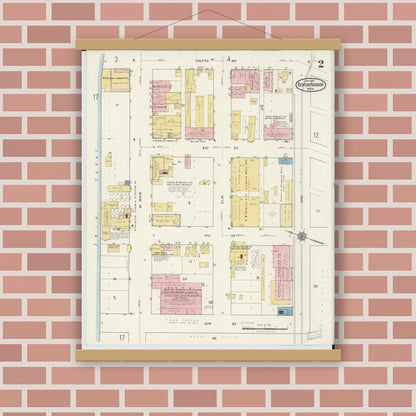 Old map wall art mockup — magnetic wood frame on brick wall — Sanborn Fire Insurance Map from Benton Harbor, Berrien County, Michigan (1917), Sheet #0002
