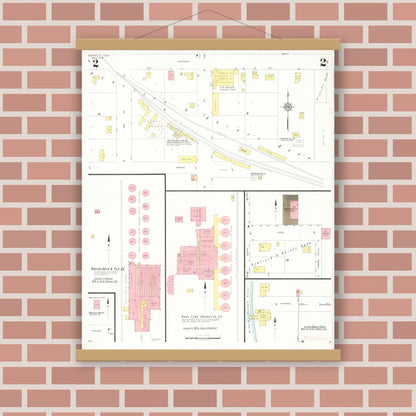 Old map wall art mockup — magnetic wood frame on brick wall — Sanborn Fire Insurance Map from Redfield, Dallas County, Iowa (1933), Sheet #0002