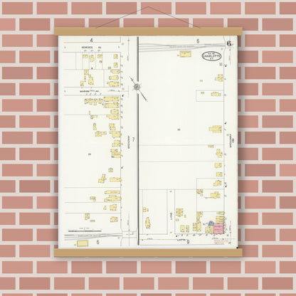 Old map wall art mockup — magnetic wood frame on brick wall — Sanborn Fire Insurance Map from Charlotte, Monroe County, New York (1912), Sheet #0006
