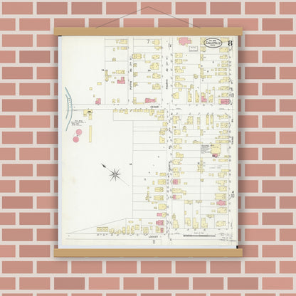 Old map wall art mockup — magnetic wood frame on brick wall — Sanborn Fire Insurance Map from Gallipolis, Gallia County, Ohio (1908), Sheet #0008