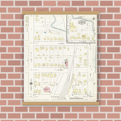Old map wall art mockup — magnetic wood frame on brick wall — Sanborn Fire Insurance Map from Cherokee, Cherokee County, Iowa (1914), Sheet #0004
