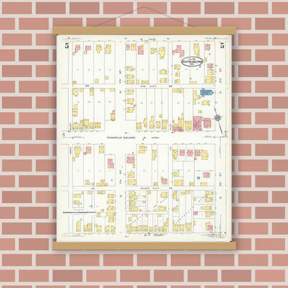 Old map wall art mockup — magnetic wood frame on brick wall — Sanborn Fire Insurance Map from New Philadelphia, Tuscarawas County, Ohio (1926), Sheet #0005