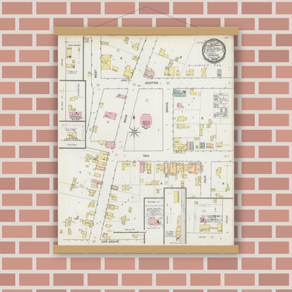 Old map wall art mockup — magnetic wood frame on brick wall — Sanborn Fire Insurance Map from Juneau, Dodge County, Wisconsin (1892), Sheet #0001