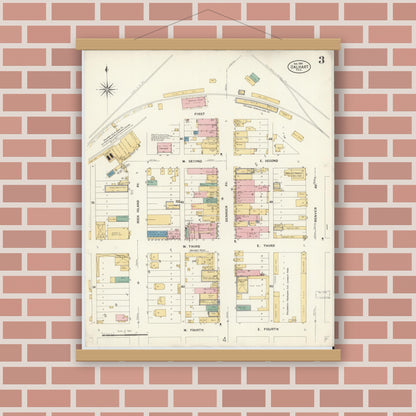 Old map wall art mockup — magnetic wood frame on brick wall — Sanborn Fire Insurance Map from Dalhart, Dallam And Hartley County, Texas (1908), Sheet #0003