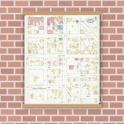 Old map wall art mockup — magnetic wood frame on brick wall — Sanborn Fire Insurance Map from Rolla, Phelps County, Missouri (1910), Sheet #0004