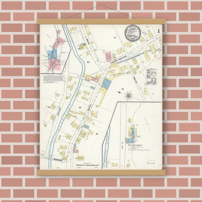 Old map wall art mockup — magnetic wood frame on brick wall — Sanborn Fire Insurance Map from Placerville, El Dorado County, California (1891) - Complete Map Set