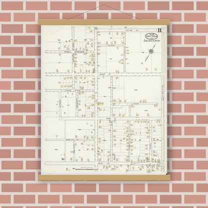 Old map wall art mockup — magnetic wood frame on brick wall — Sanborn Fire Insurance Map from Daytona, Volusia County, Florida (1916), Sheet #0011