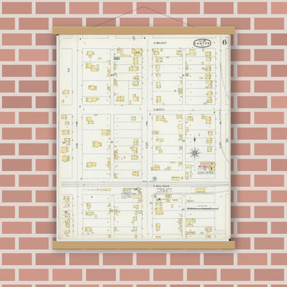 Old map wall art mockup — magnetic wood frame on brick wall — Sanborn Fire Insurance Map from Canton, Fulton County, Illinois (1896), Sheet #0006