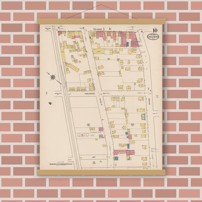 Old map wall art mockup — magnetic wood frame on brick wall — Sanborn Fire Insurance Map from Englewood, Bergen County, New Jersey (1922), Sheet #0010