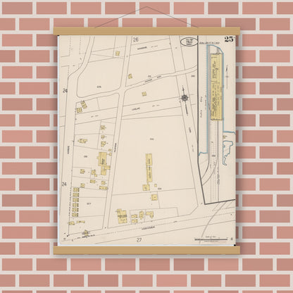 Old map wall art mockup — magnetic wood frame on brick wall — Sanborn Fire Insurance Map from Hilo, Hawaii County, Hawaii (1921), Sheet #0025