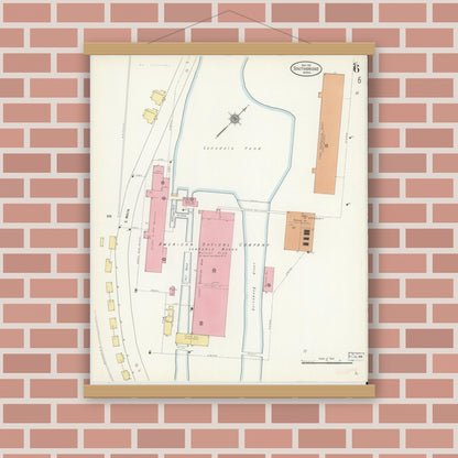 Old map wall art mockup — magnetic wood frame on brick wall — Sanborn Fire Insurance Map from Southbridge, Worcester County, Massachusetts (1911), Sheet #0006