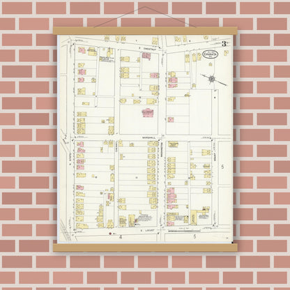 Old map wall art mockup — magnetic wood frame on brick wall — Sanborn Fire Insurance Map from Ephrata, Lancaster County, Pennsylvania (1912), Sheet #0003