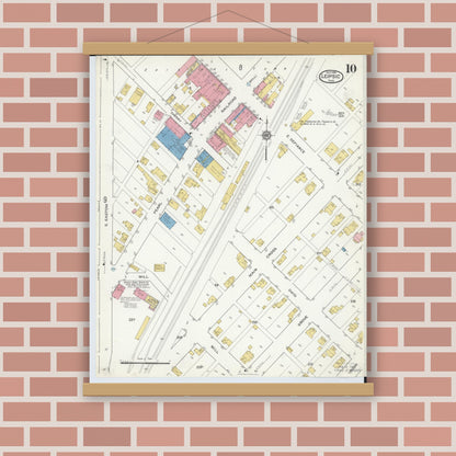 Old map wall art mockup — magnetic wood frame on brick wall — Sanborn Fire Insurance Map from Leipsic, Putnam County, Ohio (1916), Sheet #0010