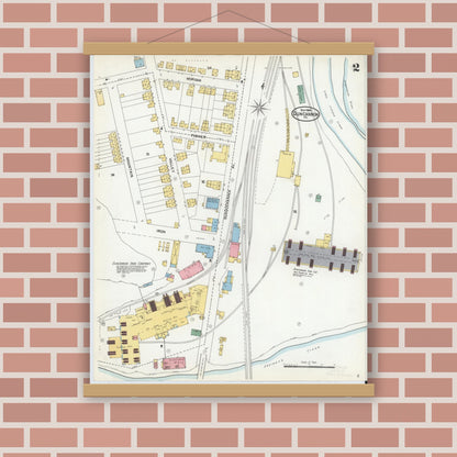 Old map wall art mockup — magnetic wood frame on brick wall — Sanborn Fire Insurance Map from Duncannon, Perry County, Pennsylvania (1904), Sheet #0002