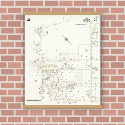 Old map wall art mockup — magnetic wood frame on brick wall — Sanborn Fire Insurance Map from Bryan, Brazos County, Texas (1925), Sheet #0021