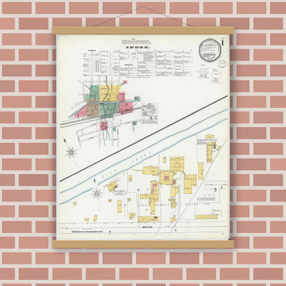 Old map wall art mockup — magnetic wood frame on brick wall — Sanborn Fire Insurance Map from Canastota, Madison County, New York (1900), Sheet #0001