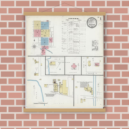 Old map wall art mockup — magnetic wood frame on brick wall — Sanborn Fire Insurance Map from Bonham, Fannin County, Texas (1892) - Complete Map Set