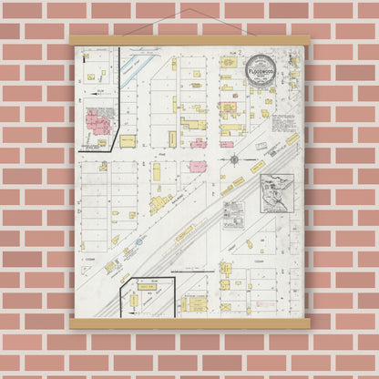 Old map wall art mockup — magnetic wood frame on brick wall — Sanborn Fire Insurance Map from Floodwood, Saint Louis County, Minnesota (1928) - Complete Map Set