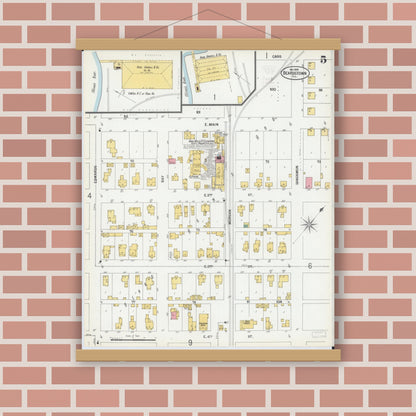 Old map wall art mockup — magnetic wood frame on brick wall — Sanborn Fire Insurance Map from Beardstown, Cass County, Illinois (1900), Sheet #0005