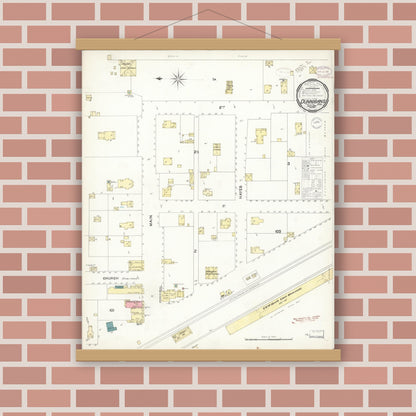 Old map wall art mockup — magnetic wood frame on brick wall — Sanborn Fire Insurance Map from Dunnigan, Yolo County, California (1897), Sheet #0001