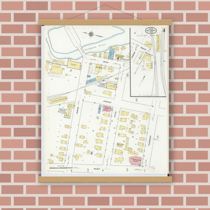 Old map wall art mockup — magnetic wood frame on brick wall — Sanborn Fire Insurance Map from Allegan, Allegan County, Michigan (1911), Sheet #0004