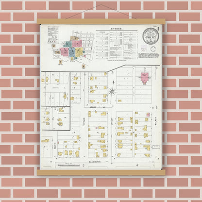 Old map wall art mockup — magnetic wood frame on brick wall — Sanborn Fire Insurance Map from Pierce City, Lawrence County, Missouri (1902), Sheet #0001