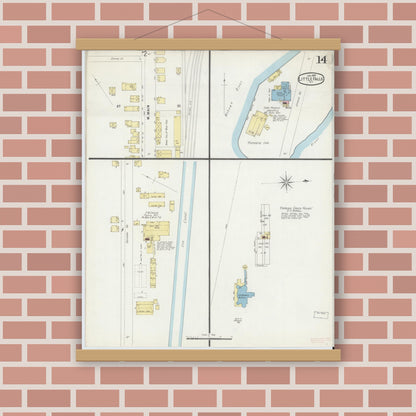 Old map wall art mockup — magnetic wood frame on brick wall — Sanborn Fire Insurance Map from Little Falls, Herkimer County, New York (1897), Sheet #0014