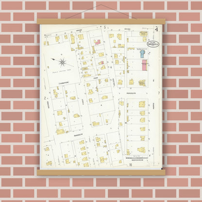 Old map wall art mockup — magnetic wood frame on brick wall — Sanborn Fire Insurance Map from San Angelo, Tom Green County, Texas (1908), Sheet #0004