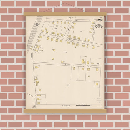 Old map wall art mockup — magnetic wood frame on brick wall — Sanborn Fire Insurance Map from Wilson, Wilson County, North Carolina (1922), Sheet #0025
