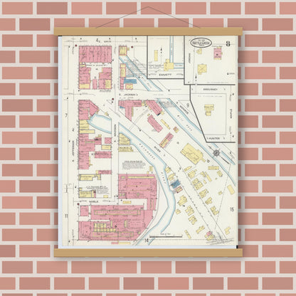 Old map wall art mockup — magnetic wood frame on brick wall — Sanborn Fire Insurance Map from Battle Creek, Calhoun County, Michigan (1913), Sheet #0008