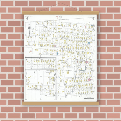 Old map wall art mockup — magnetic wood frame on brick wall — Sanborn Fire Insurance Map from Saint Paris, Champaign County, Ohio (1948), Sheet #0004