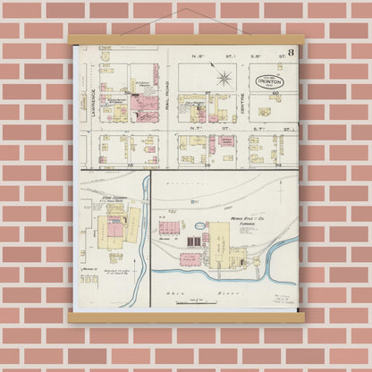 Old map wall art mockup — magnetic wood frame on brick wall — Sanborn Fire Insurance Map from Ironton, Lawrence County, Ohio (1885), Sheet #0008