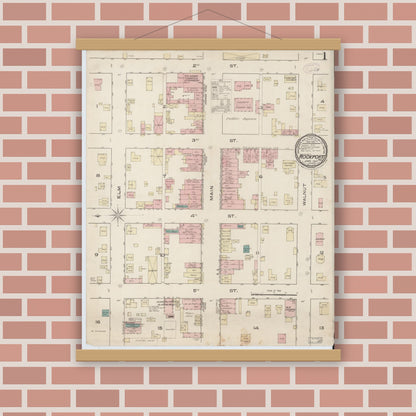 Old map wall art mockup — magnetic wood frame on brick wall — Sanborn Fire Insurance Map from Rockport, Spencer County, Indiana (1885) - Complete Map Set