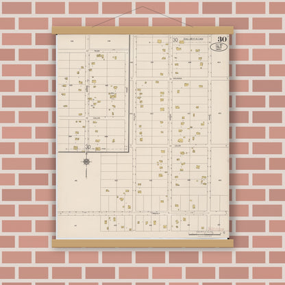 Old map wall art mockup — magnetic wood frame on brick wall — Sanborn Fire Insurance Map from Hilo, Hawaii County, Hawaii (1921), Sheet #0030