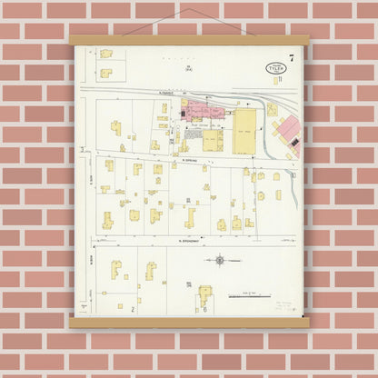 Old map wall art mockup — magnetic wood frame on brick wall — Sanborn Fire Insurance Map from Tyler, Smith County, Texas (1912), Sheet #0007