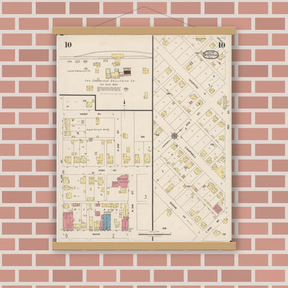 Old map wall art mockup — magnetic wood frame on brick wall — Sanborn Fire Insurance Map from Byesville, Guernsey County, Ohio (1922), Sheet #0010