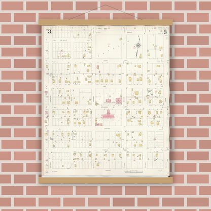 Old map wall art mockup — magnetic wood frame on brick wall — Sanborn Fire Insurance Map from Cotulla, La Salle County, Texas (1948), Sheet #0003