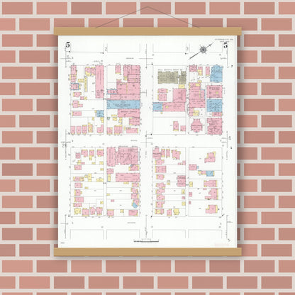 Old map wall art mockup — magnetic wood frame on brick wall — Sanborn Fire Insurance Map from Jefferson City, Cole County, Missouri (1939), Sheet #0005