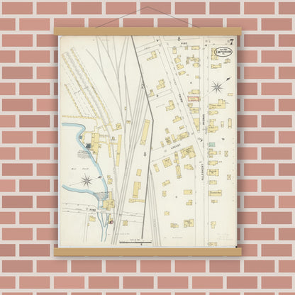 Old map wall art mockup — magnetic wood frame on brick wall — Sanborn Fire Insurance Map from Emporium, Cameron County, Pennsylvania (1897), Sheet #0007