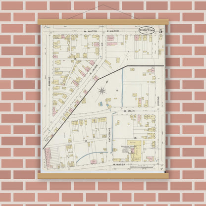 Old map wall art mockup — magnetic wood frame on brick wall — Sanborn Fire Insurance Map from Middletown, Dauphin County, Pennsylvania (1888), Sheet #0005