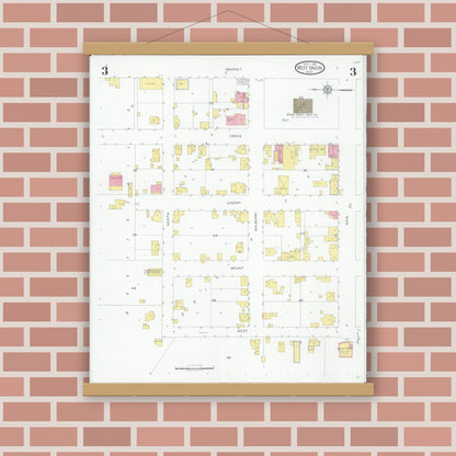 Old map wall art mockup — magnetic wood frame on brick wall — Sanborn Fire Insurance Map from West Union, Adams County, Ohio (1930), Sheet #0003