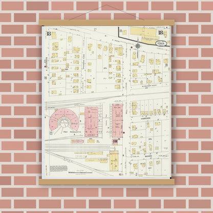 Old map wall art mockup — magnetic wood frame on brick wall — Sanborn Fire Insurance Map from Ionia, Ionia County, Michigan (1924), Sheet #0018