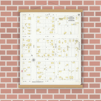 Old map wall art mockup — magnetic wood frame on brick wall — Sanborn Fire Insurance Map from Lockport, Will County, Illinois (1909), Sheet #0009