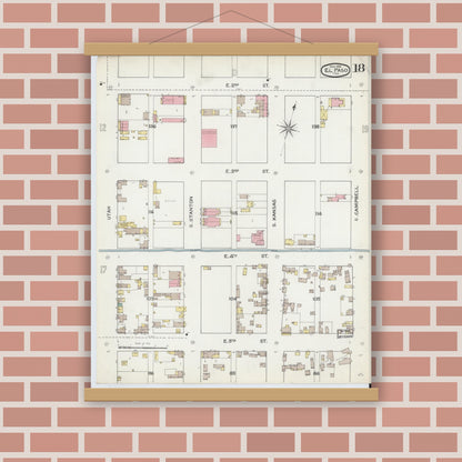 Old map wall art mockup — magnetic wood frame on brick wall — Sanborn Fire Insurance Map from El Paso, El Paso County, Texas (1893), Sheet #0018