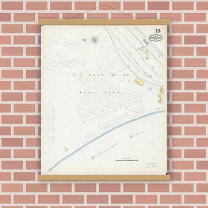 Old map wall art mockup — magnetic wood frame on brick wall — Sanborn Fire Insurance Map from Brainerd, Crow Wing County, Minnesota (1892), Sheet #0013